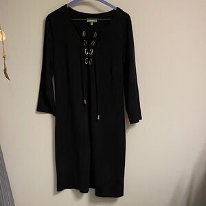 Neiman Marcus Elegant Black Faux Suade  Long Sleeve Dress